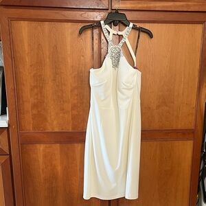 Vince Camuto Cream Backless Dress with Embellished Neckline